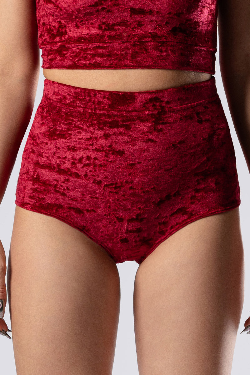 crimson-kiss-booty-shorts-red-velvet-close-front-view