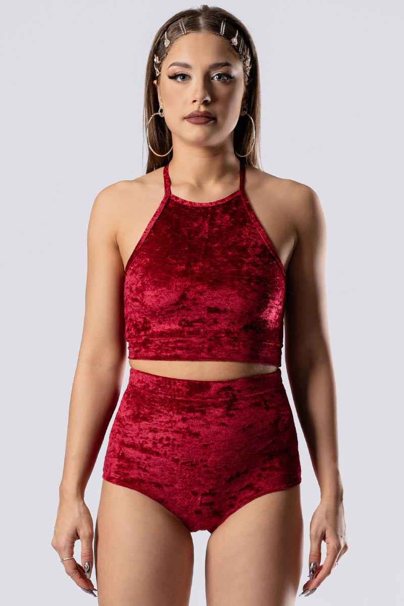 crimson-kiss-booty-shorts-set-red-velvet-front-view