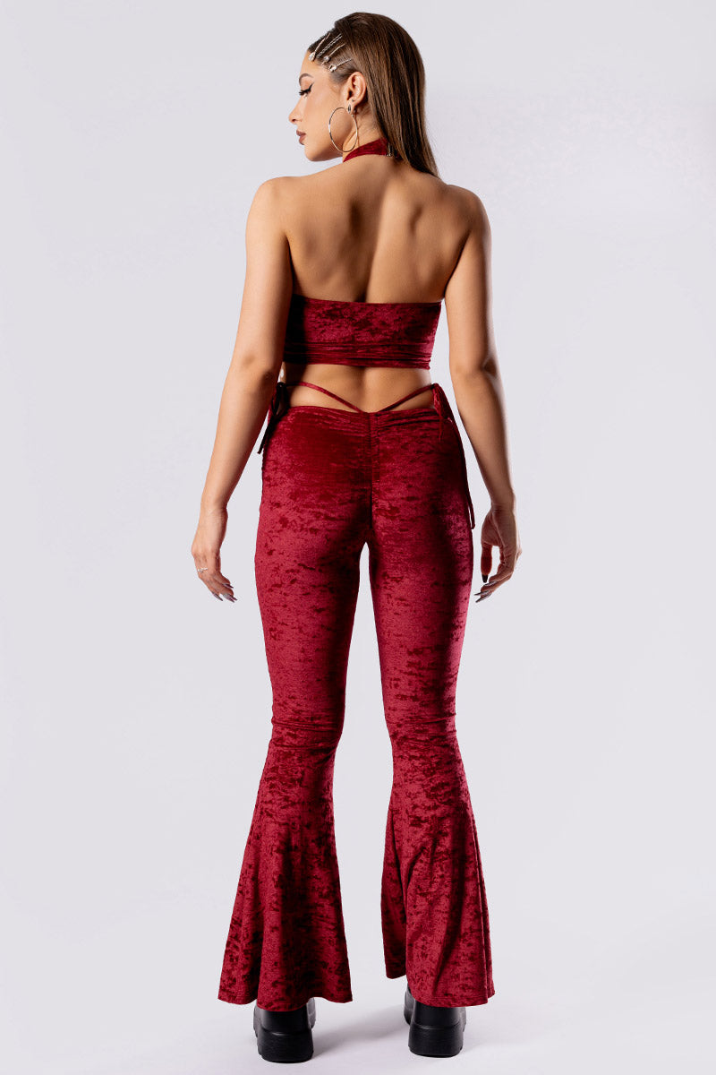 crimson-kiss-hip-strap-flare-pants-red-velvet-back-view