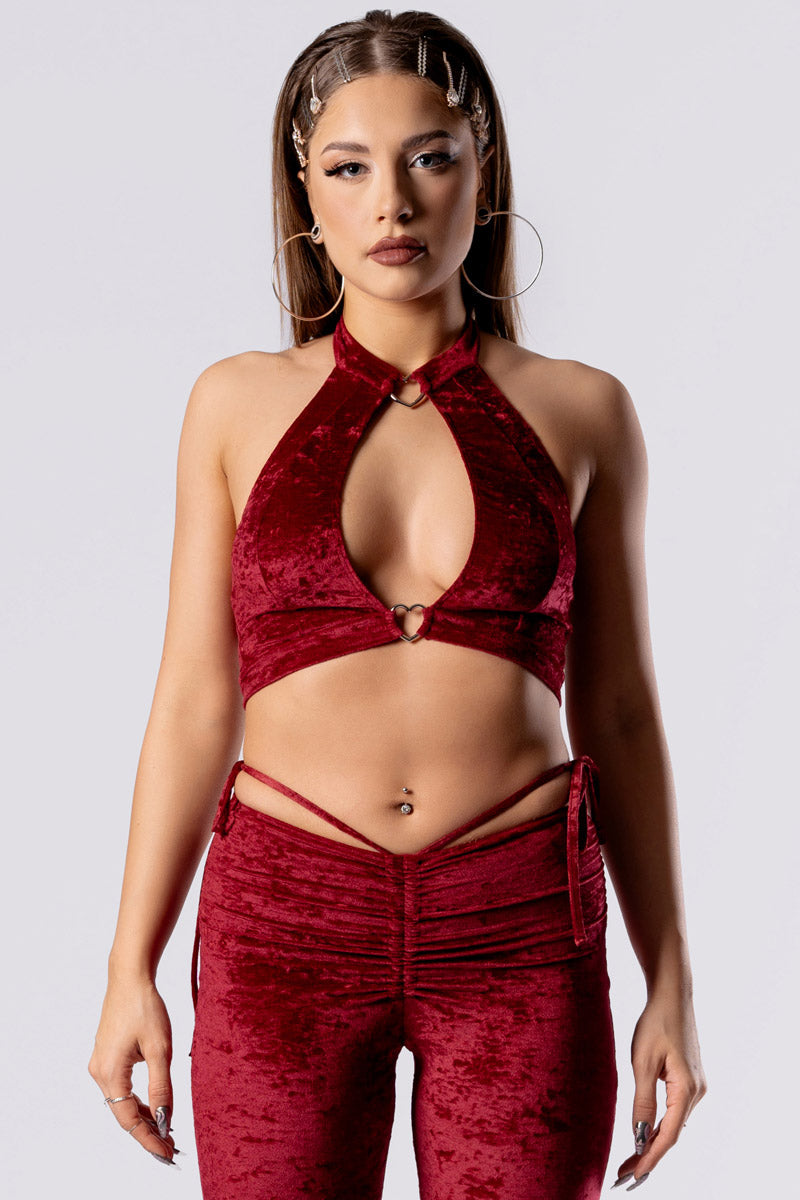 Crimson Kiss Hip Strap Flare Pants Set - Red Velvet