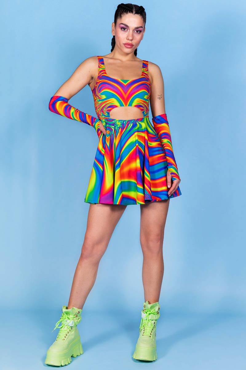 Flameburst Cut Out Skater Dress Front View