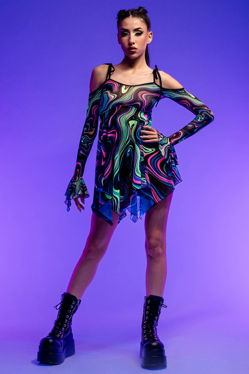 hypno-dancer-mesh-strappy-dress-uv-front-view