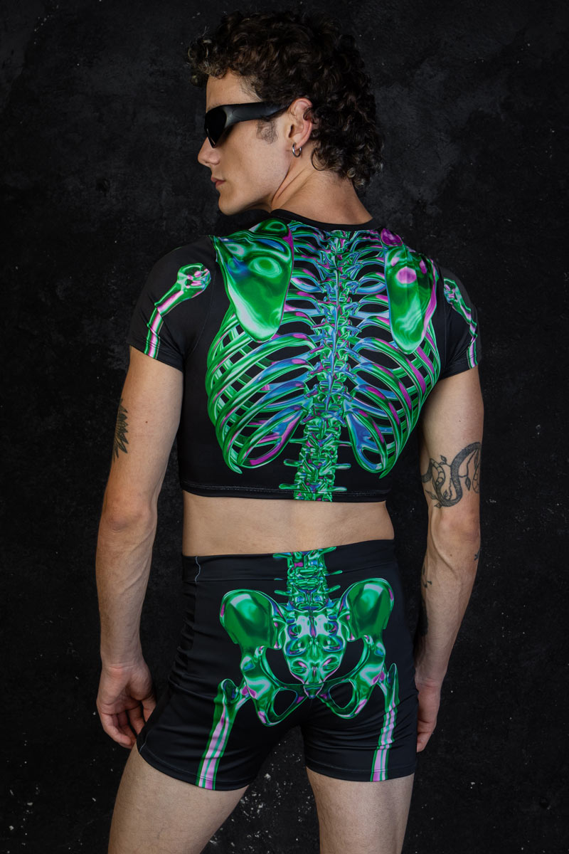 Men's Emerald Skeleton High Waisted Shorts Set Back View
