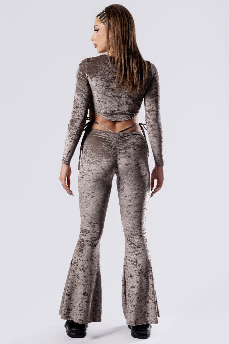 mocha-latte-hip-strap-flare-pants-set-beige-velvet-back-view