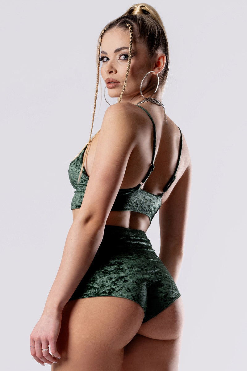 moss-babe-high-rise-booty-shorts-green-velvet-back-side-view