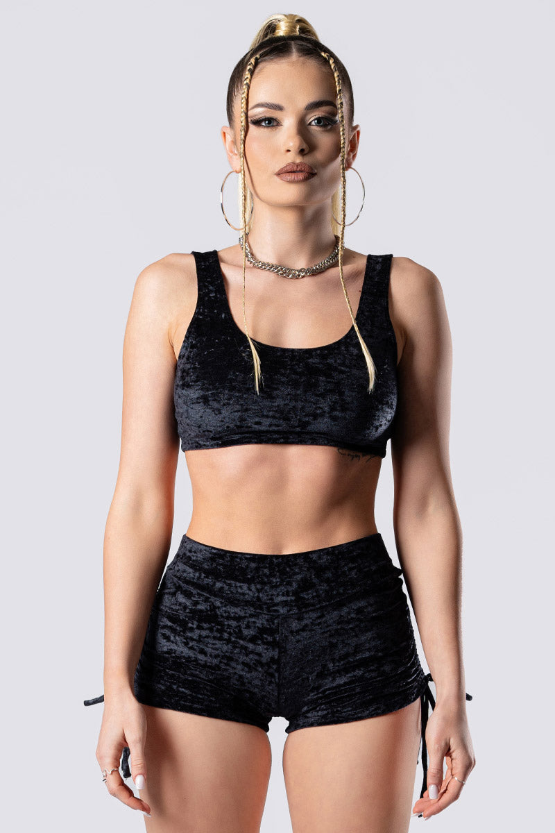 obsidian-muse-tie-side-shorts-black-velvet-close-view