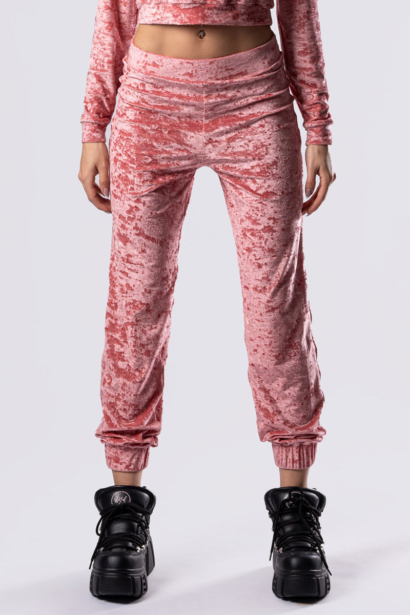pink-champagne-joggers-pink-velvet-front-close-view