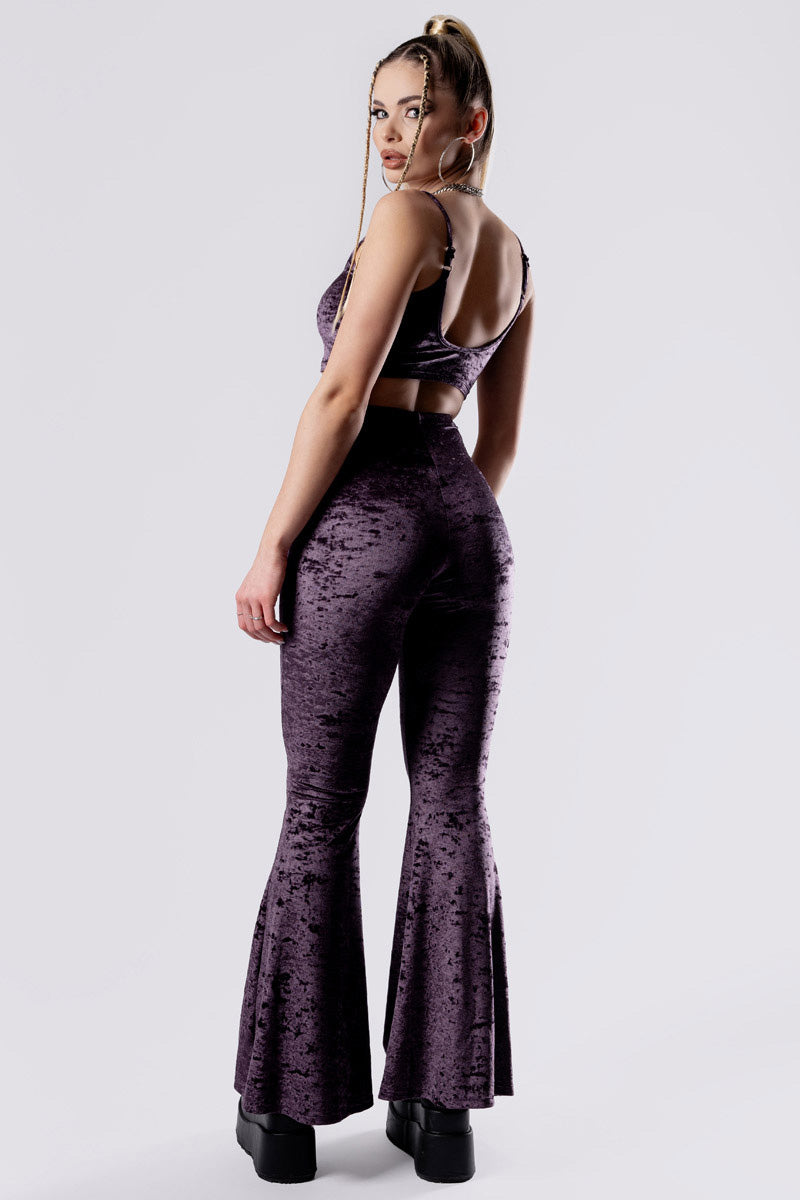 purple-smoke-flare-pants-purple-velvet-back-side-view