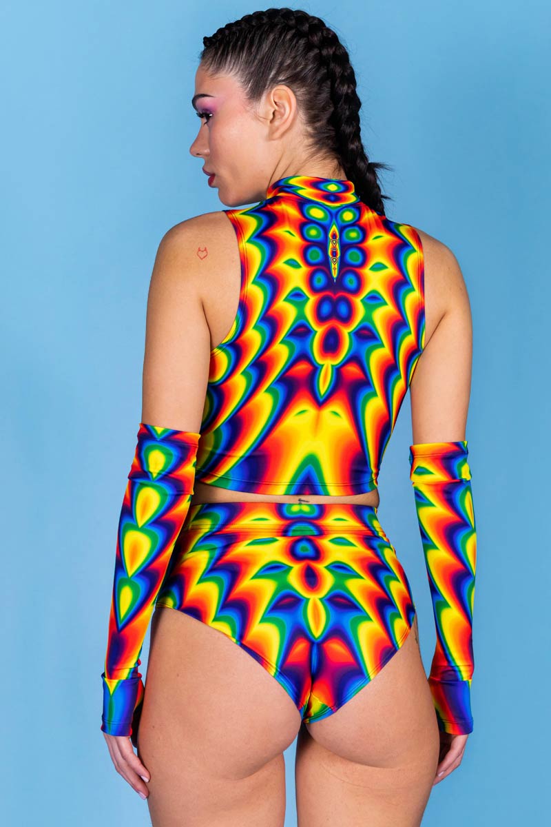 Rainbow Bloom Booty Shorts Set Back View