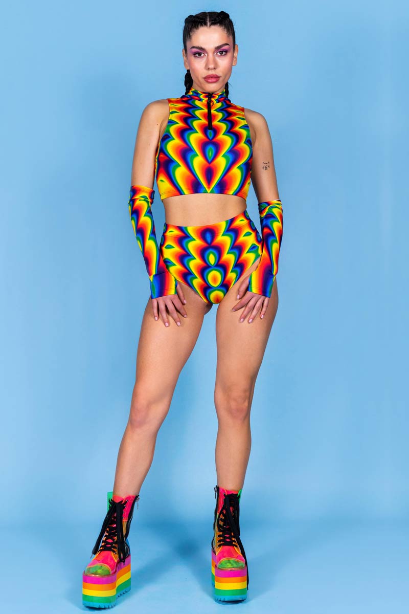 Rainbow Bloom Booty Shorts Set Front View