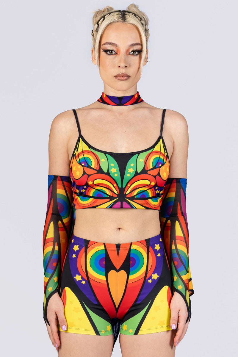 rainbow-metamorphosis-high-waisted-shorts-set-close-view