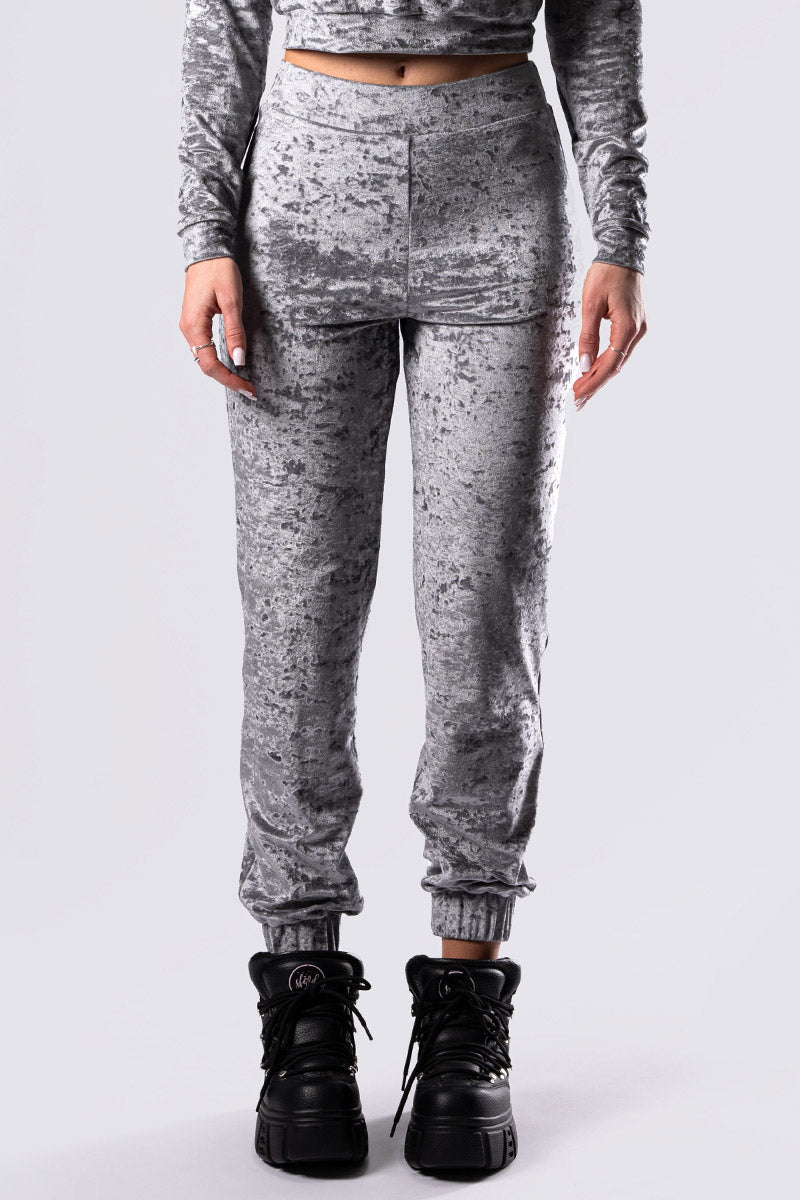 silver-fox-joggers-grey-velvet-close-front-view