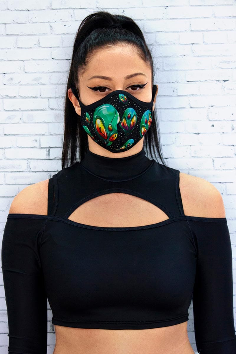 Alien Head Reusable Face Mask Front View