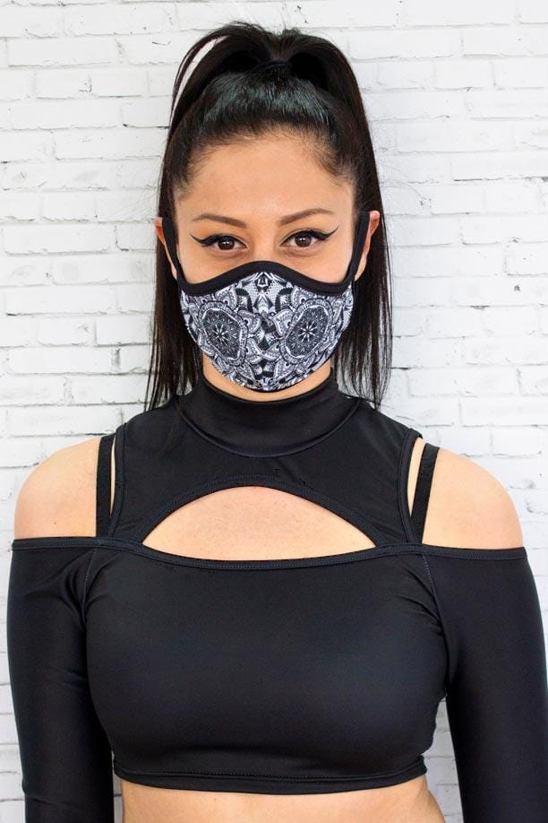 Black Mandala Reusable Face Mask Front View