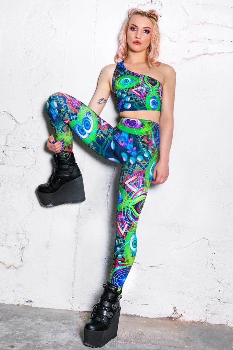 Psychedelic Travel One Shoulder Top Full View
