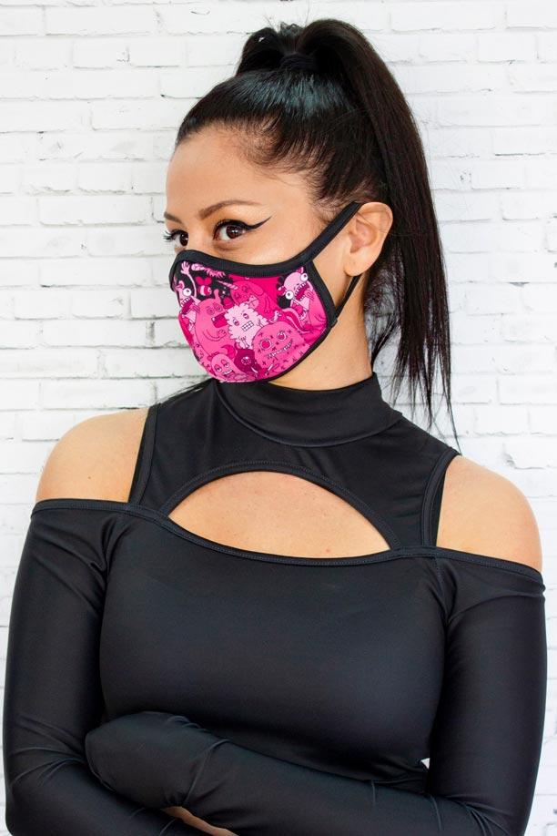 Pink Monsters Reusable Face Mask Left View
