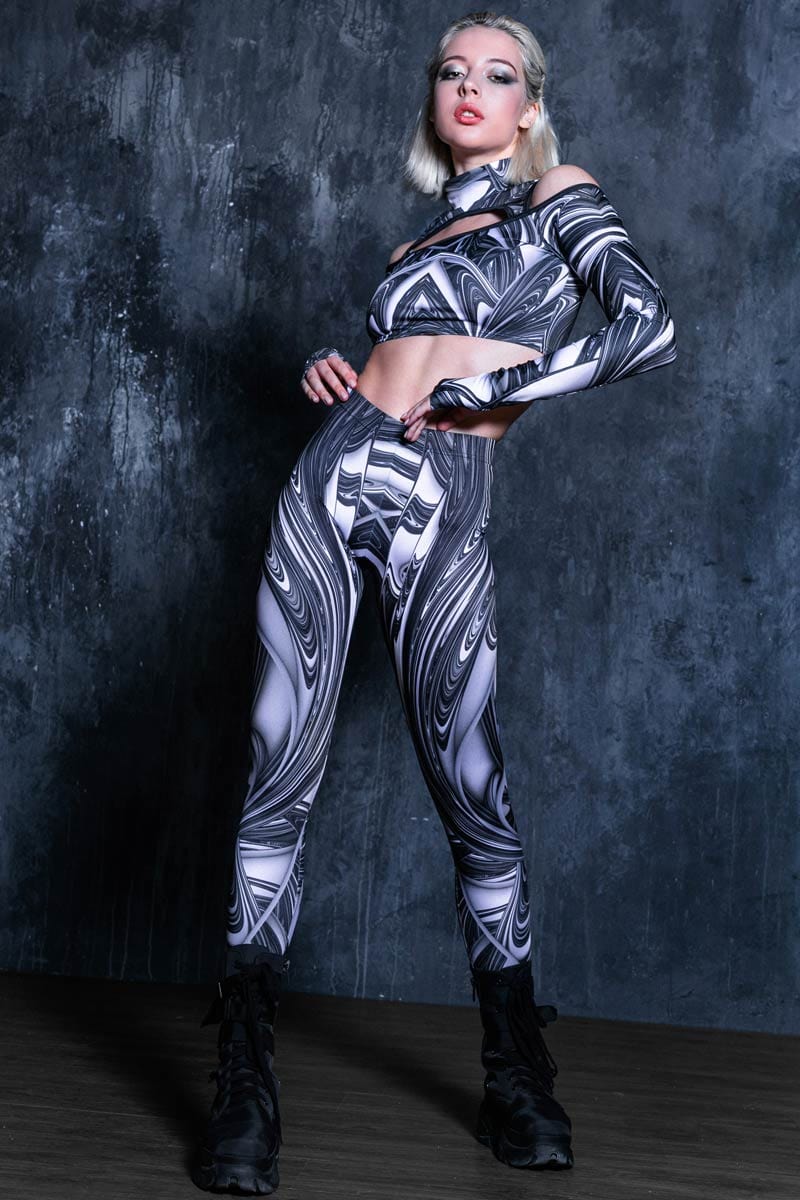 Liquid Steel Rave Cold Shoulder Crop Top Full View