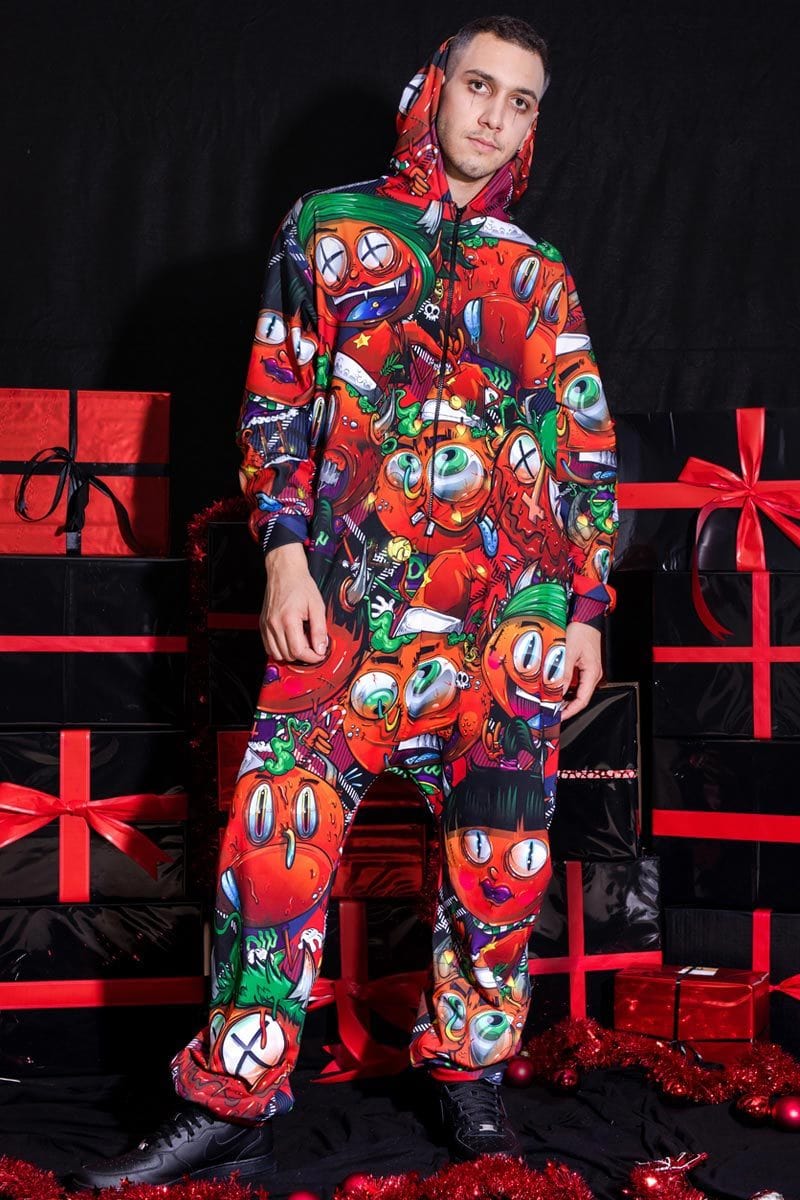 Devil Wears Tartan Onesie for Men Close View