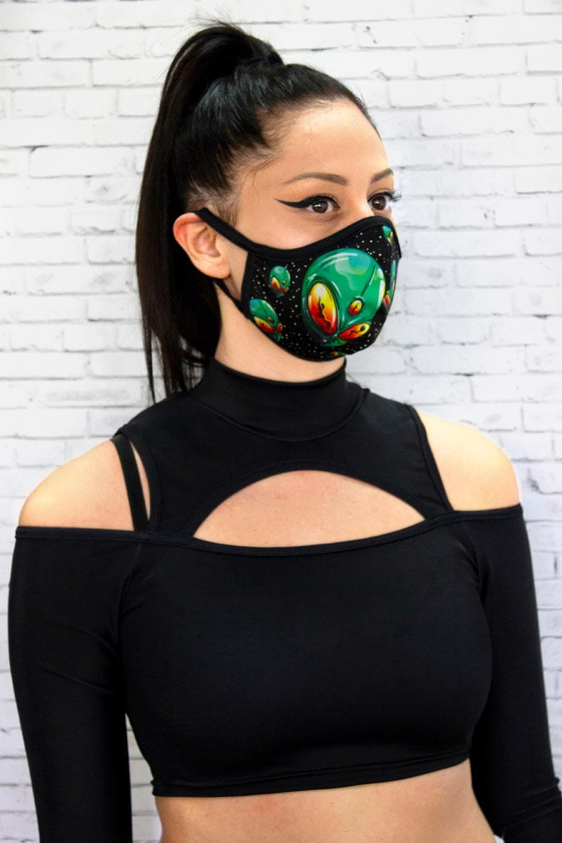 Alien Head Reusable Face Mask Left View